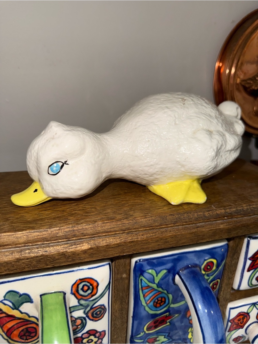White and Yellow Ceramic Duck Figurine - Decorative Home Accent